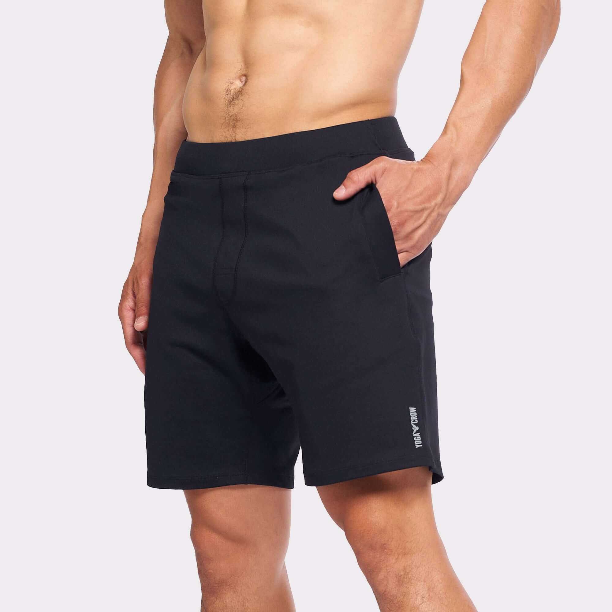 Yoga Crow™ Men's Swerve Yoga Shorts with Liner Pockets in Black